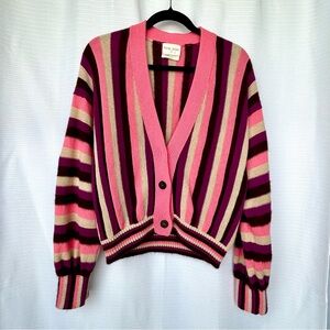 Forte Forte - Striped V-Neck Button Knit Cardigan - Pink Multi Neapolitan Colors